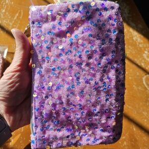NWOT IPSY Pink Makeup Bag With Iridescent Sparkly Sequins